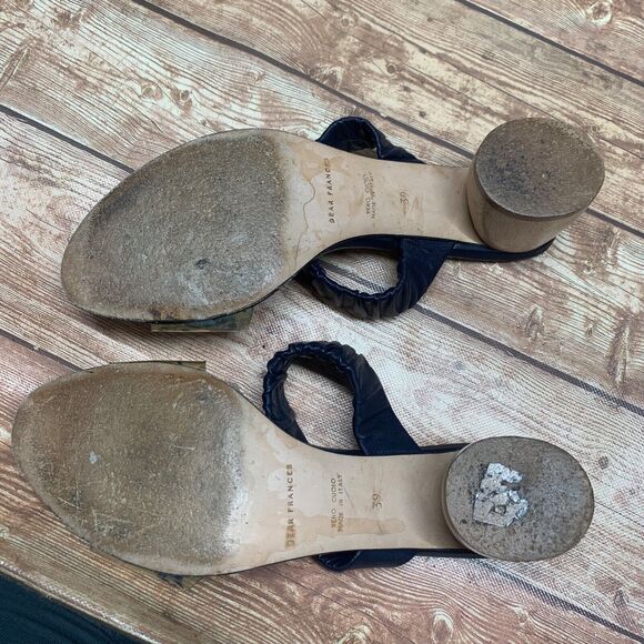 Dear Frances Blue Leather Chunky Heel Clear Sandal Size 39 US 9 Scrunch Mule - Picture 4 of 11